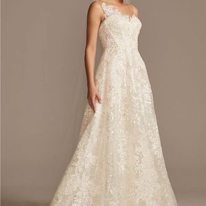 beaded floral appliqué wedding dress by oleg cassini
